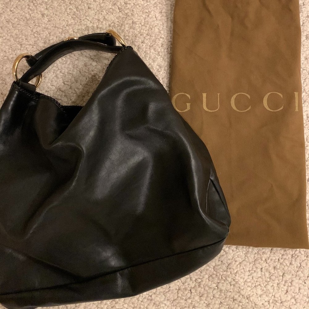 Gucci Horsebit Large Black Leather Hobo